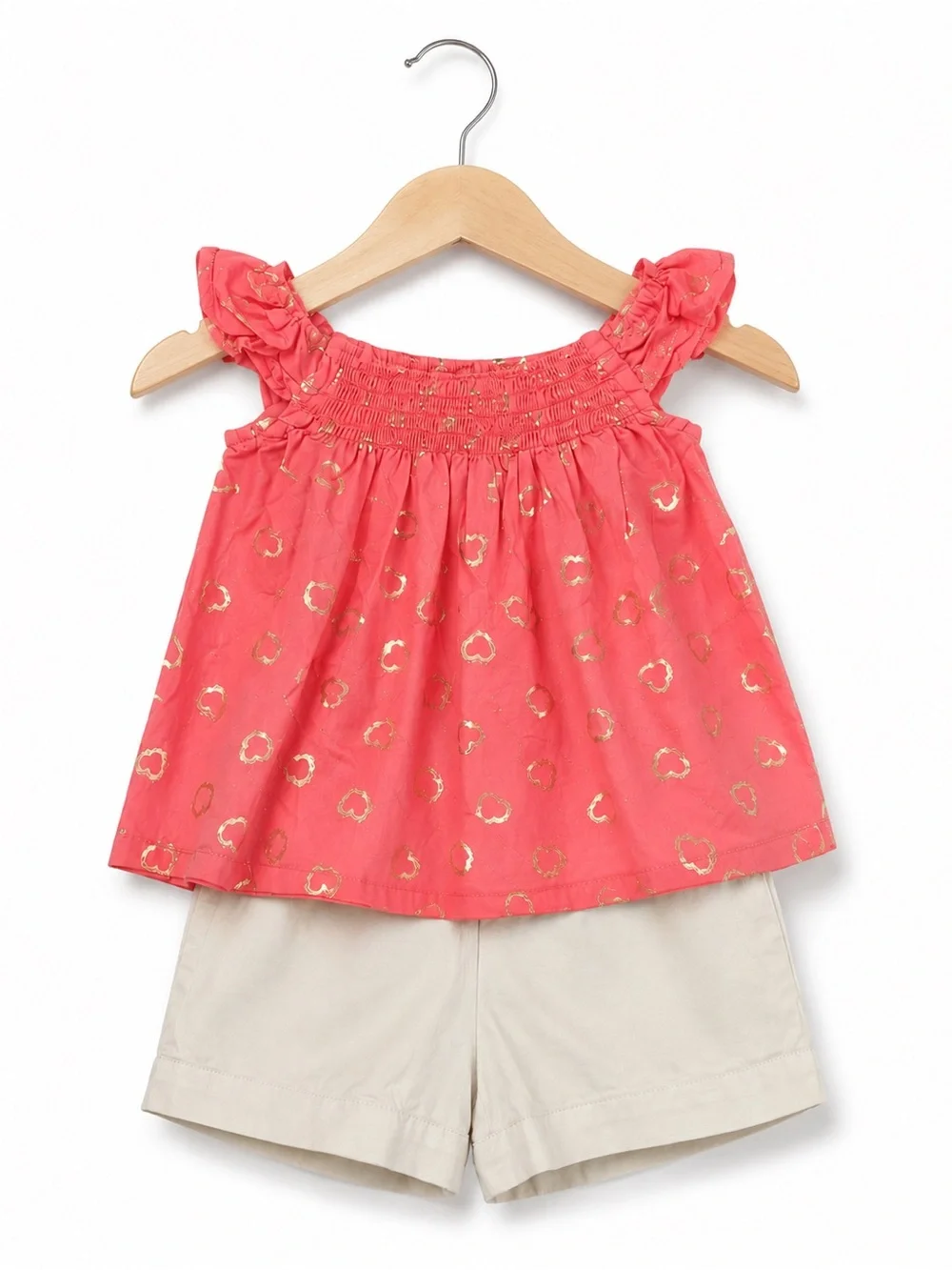 Penelope Mack Baby Girl 18M‎ Pink Gold Heart Smocked Top and White Shorts Set